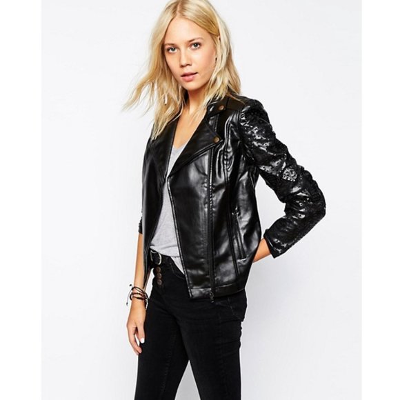 HOUSE OF HARLOW VEGAN LEATHER LASER CUT JACKET - Picture 1 of 5
